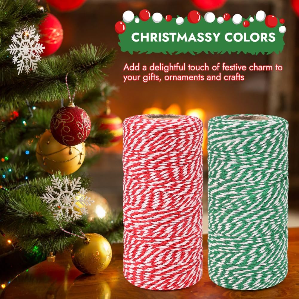 Bakers Twine, 656 Feet 2 Rolls Christmas Twine String Ribbon for Gift Wrapping, Pastry Boxes Tying, Festival Decorations, DIY Crafts 328Feet Each Roll