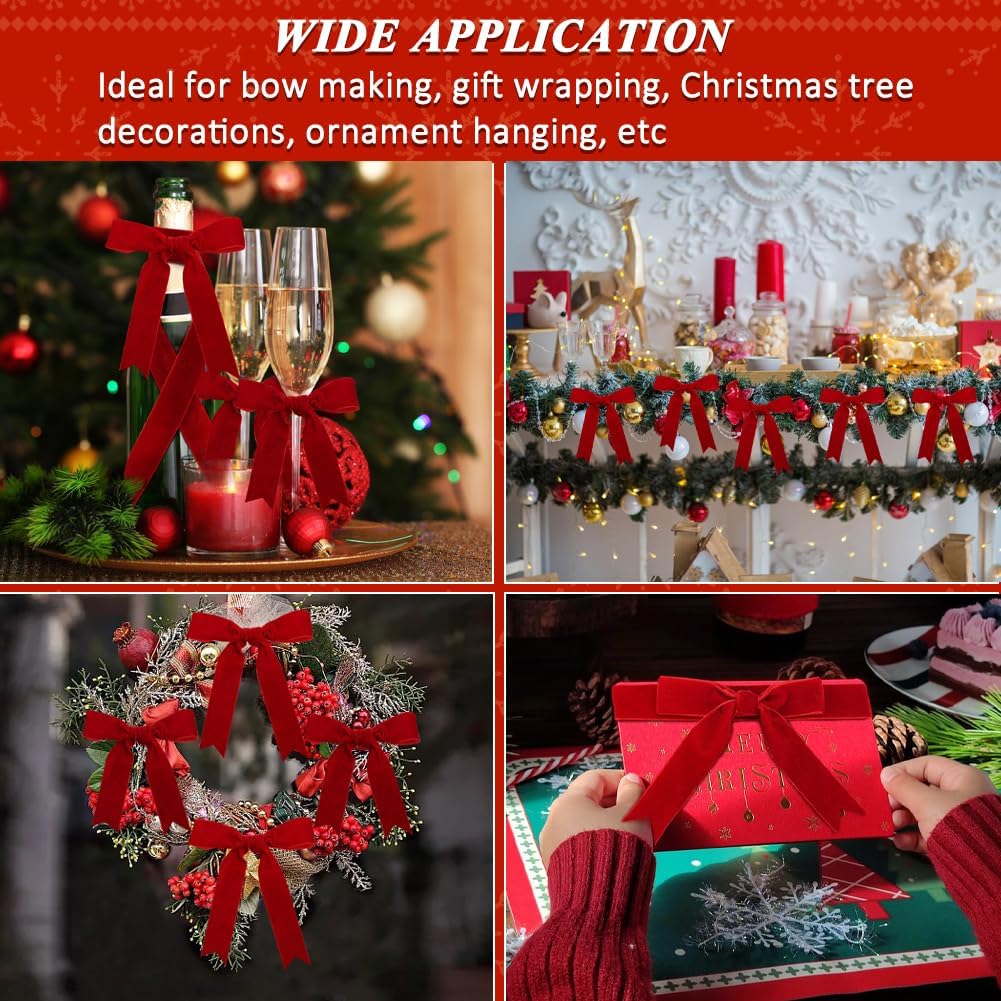 Red Velvet Ribbon, 1 Inch x 20 Yards Single Faced Red Ribbon for Gift Wrapping, Bow Making, Christmas Tree Decorations, Wreath Making and DIY Crafts 10 Yards Each Roll