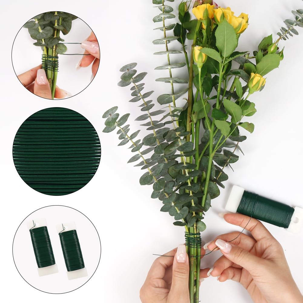 Green Floral Wire, 3 Pack Christmas Wreath Wire, 295 Feet 22 Gauge Florist Ties for Flower Arrangements, Christmas Ornaments, Wreath Making, Gardening, Crafts