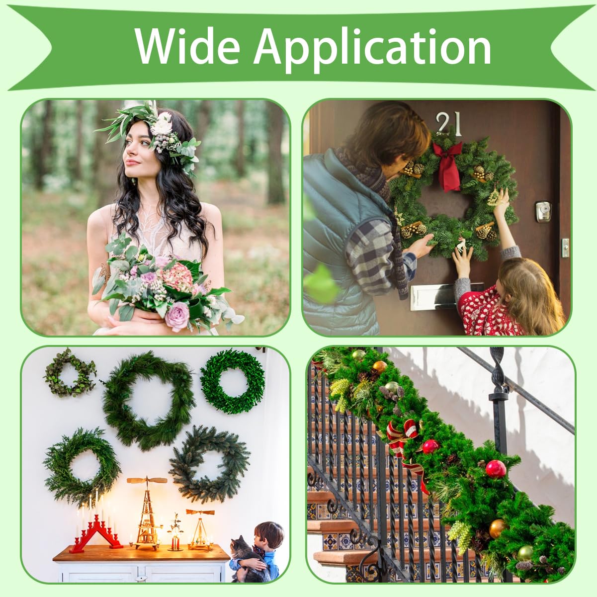 Green Floral Wire, 3 Pack Christmas Wreath Wire, 295 Feet 22 Gauge Florist Ties for Flower Arrangements, Christmas Ornaments, Wreath Making, Gardening, Crafts