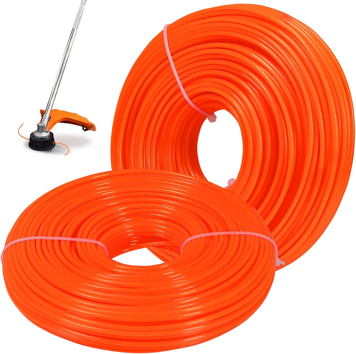 String Trimmer Line 0.095-Inch, 328 Feet 2.4mm Round Nylon Weed Eater String for Grass, Weeds and Brush, Universal Fit for Gas and Electric Trimmers Orange, 164 Feet/Roll