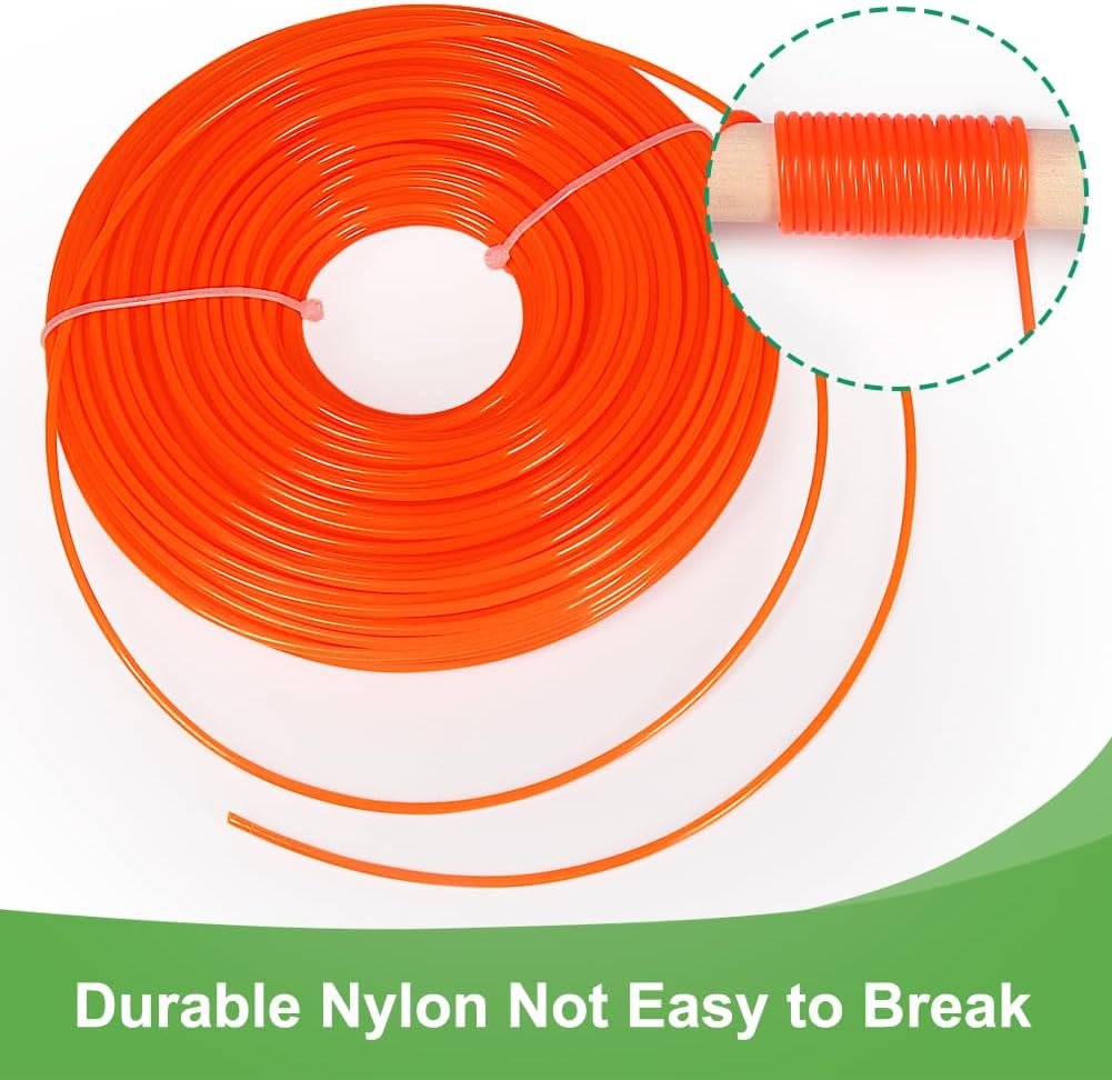 String Trimmer Line 0.095-Inch, 328 Feet 2.4mm Round Nylon Weed Eater String for Grass, Weeds and Brush, Universal Fit for Gas and Electric Trimmers Orange, 164 Feet/Roll