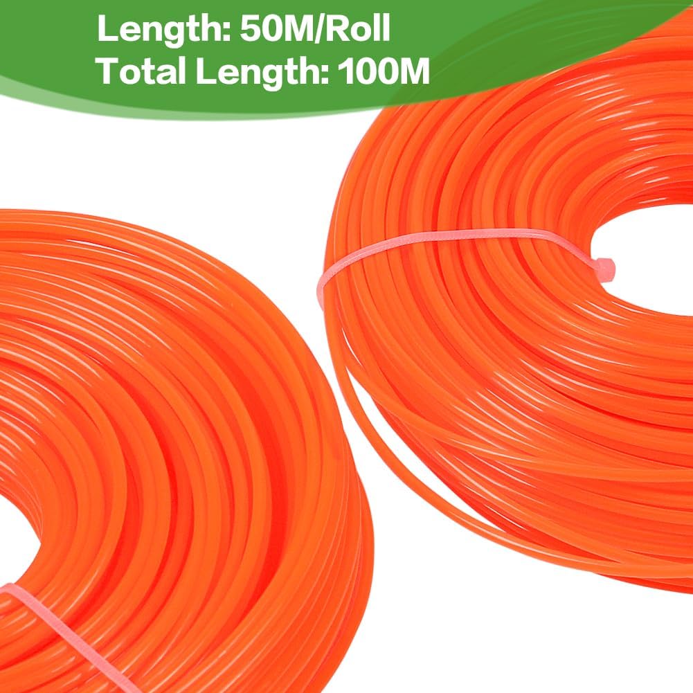 String Trimmer Line 0.095-Inch, 328 Feet 2.4mm Round Nylon Weed Eater String for Grass, Weeds and Brush, Universal Fit for Gas and Electric Trimmers Orange, 164 Feet/Roll