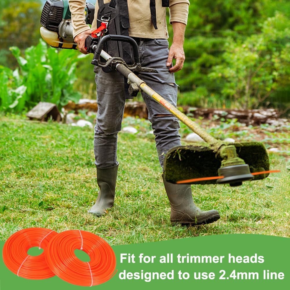 String Trimmer Line 0.095-Inch, 328 Feet 2.4mm Round Nylon Weed Eater String for Grass, Weeds and Brush, Universal Fit for Gas and Electric Trimmers Orange, 164 Feet/Roll