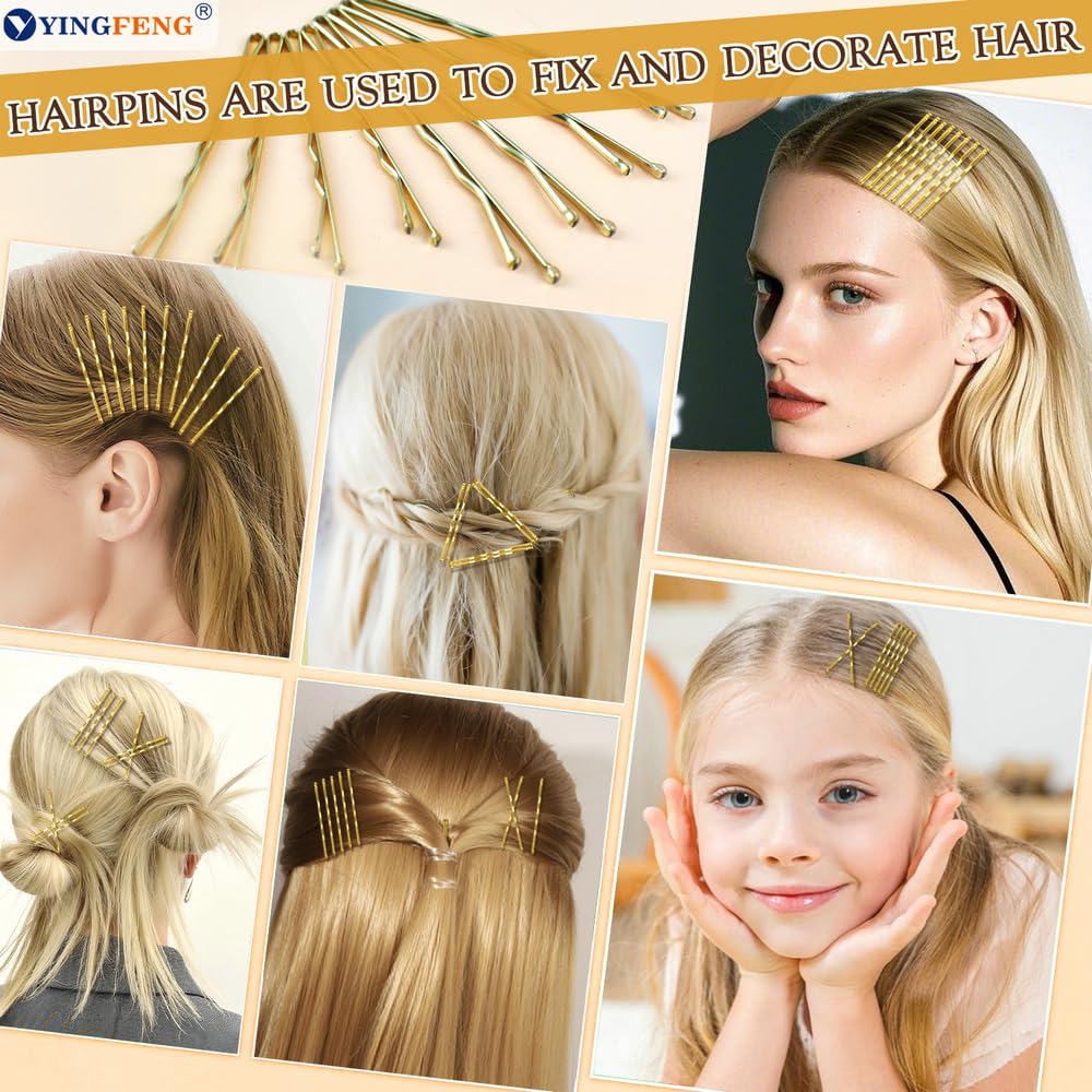 510PCS Blonde Bobby Pins Hair Pins Kit with Hair Net, Includes 100 Bobby Pins for Women, 100 U Shaped Buns Hair Clips, 300 Hair Bands and 10 Blonde Hair Nets, Dance competition must haves