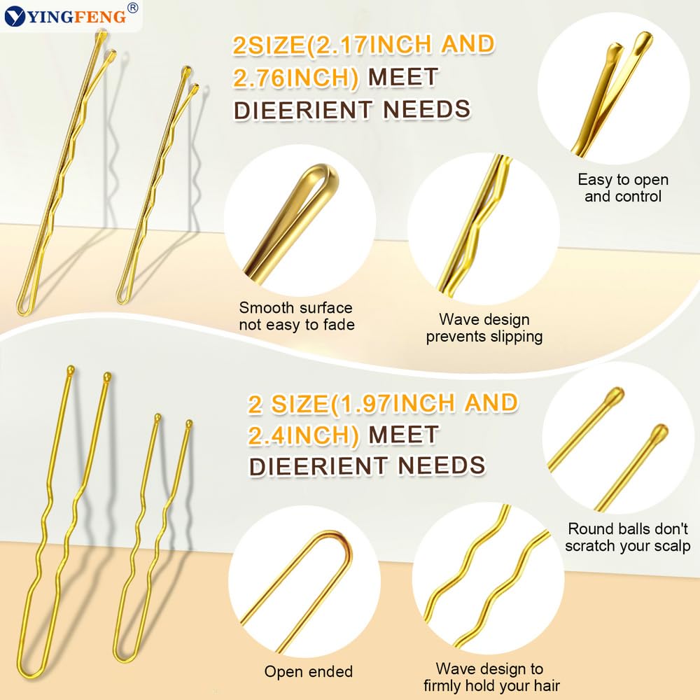 510PCS Blonde Bobby Pins Hair Pins Kit with Hair Net, Includes 100 Bobby Pins for Women, 100 U Shaped Buns Hair Clips, 300 Hair Bands and 10 Blonde Hair Nets, Dance competition must haves