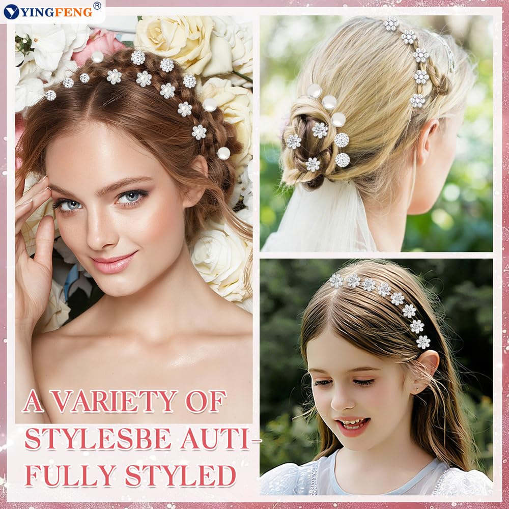 60 Pcs 7 Styles Silver Bridal Wedding Hair Pins, Flower Hair Clips for Women, U Shaped Crystal Pearl Hair Clips, Suitable for Brides, Bridesmaids, Women's Wedding Hair Accessories