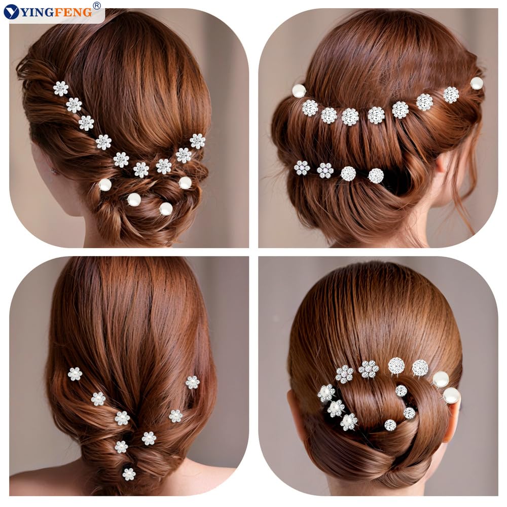 60 Pcs 7 Styles Silver Bridal Wedding Hair Pins, Flower Hair Clips for Women, U Shaped Crystal Pearl Hair Clips, Suitable for Brides, Bridesmaids, Women's Wedding Hair Accessories