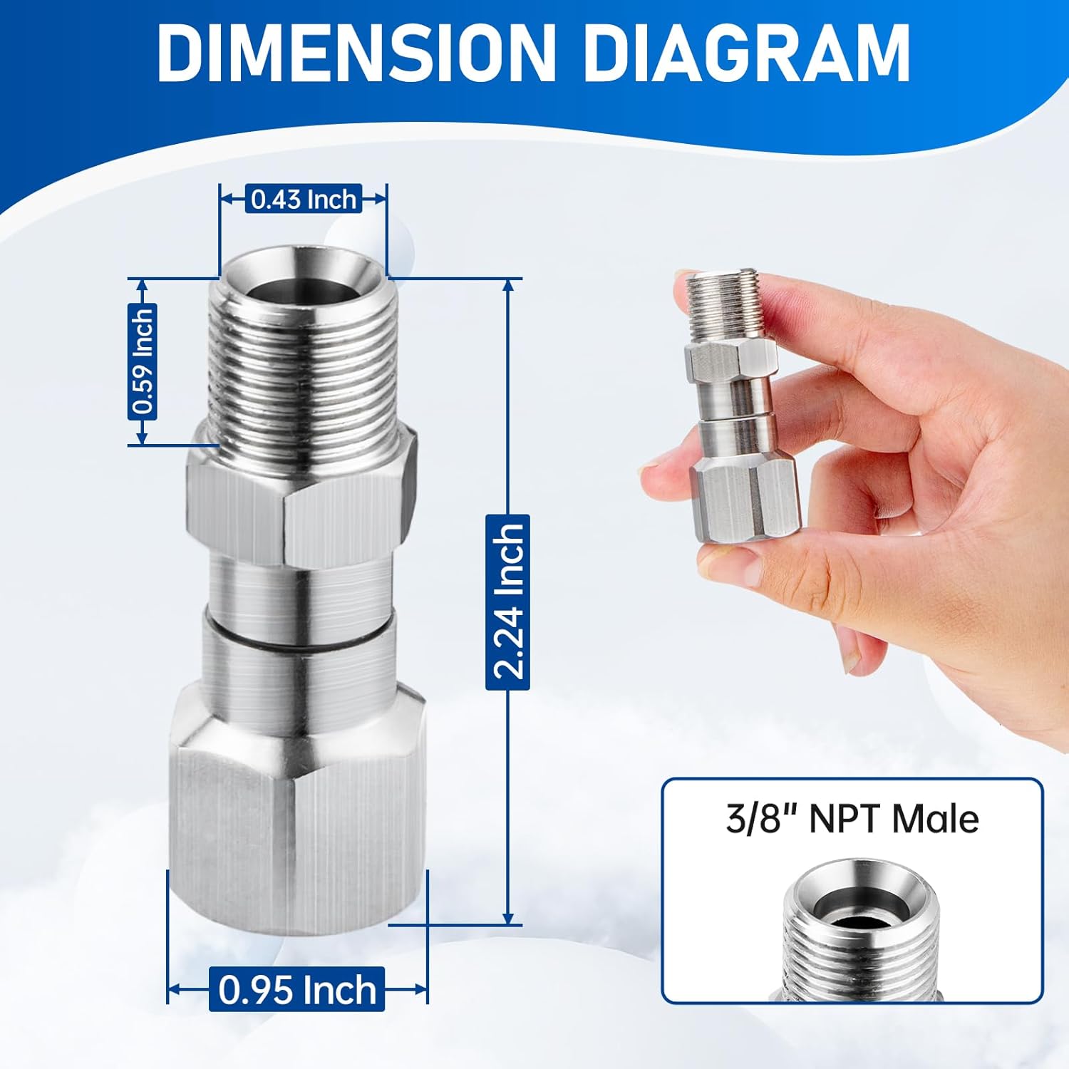 Pressure Washer Swivel Fitting, 3/8" NPT Thread Fittings, 3/8” Male to Female Adapter, Stainless Steel 360 Degree Swivel Connector for Pressure Washer Gun & Hose, 5000 PSI
