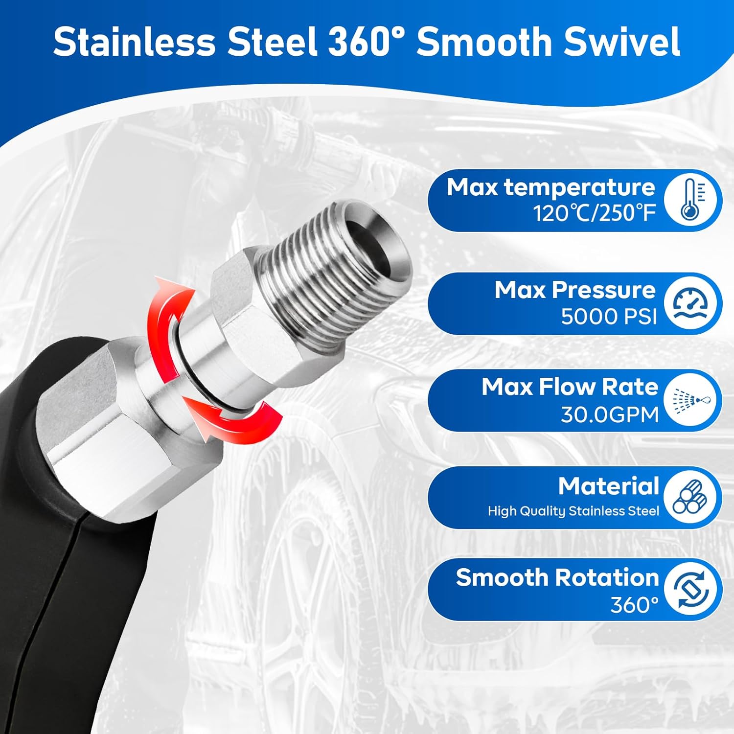 Pressure Washer Swivel Fitting, 3/8" NPT Thread Fittings, 3/8” Male to Female Adapter, Stainless Steel 360 Degree Swivel Connector for Pressure Washer Gun & Hose, 5000 PSI