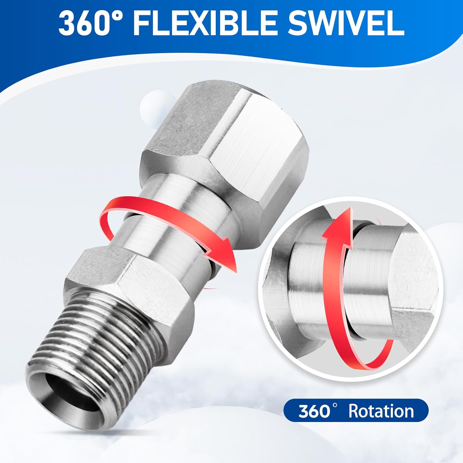 Pressure Washer Swivel Fitting, 3/8" NPT Thread Fittings, 3/8” Male to Female Adapter, Stainless Steel 360 Degree Swivel Connector for Pressure Washer Gun & Hose, 5000 PSI