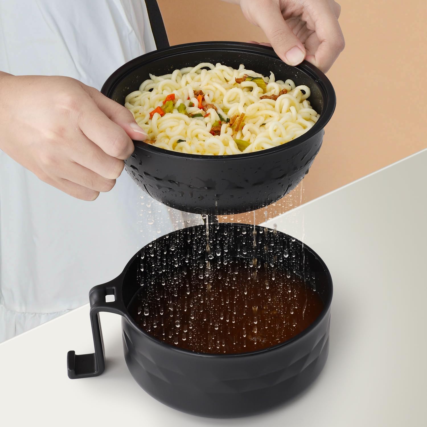 Ramen Bowl Set, Ramen Cooker 33 oz, Ramen Bowls with Chopsticks and Spoon, Microwave Pasta Cooker, College Dorm Essentials for Girls Guys Black