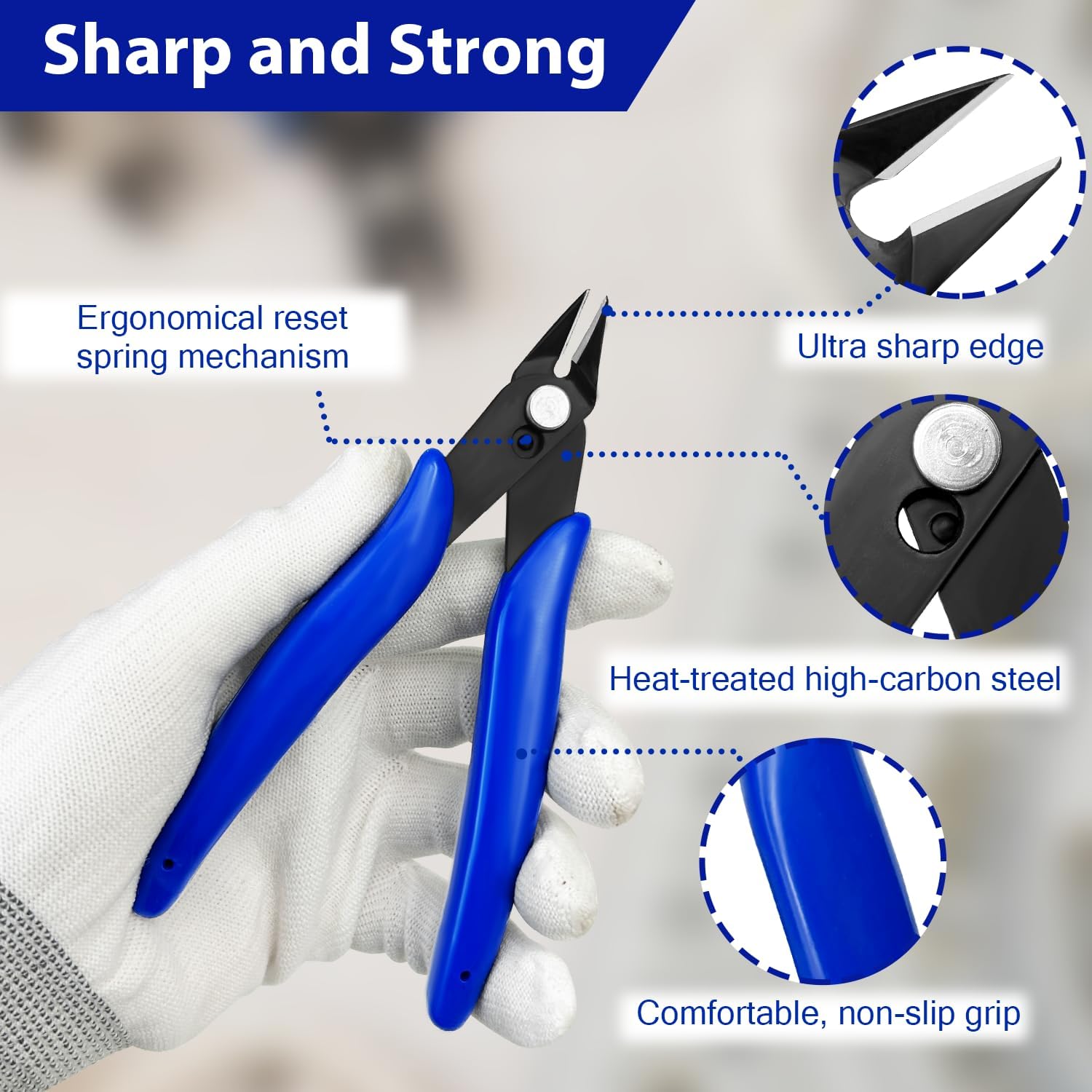 2 Pack Wire Cutters Set, 6" and 5" Ultra Sharp Flush Cutters, Carbon Steel Wire Cutters for Crafting, Electronics, 3D Prints, Jewelry Making, Model Sprue, Zip Ties 6"+ 5", Blue, 2 Pack