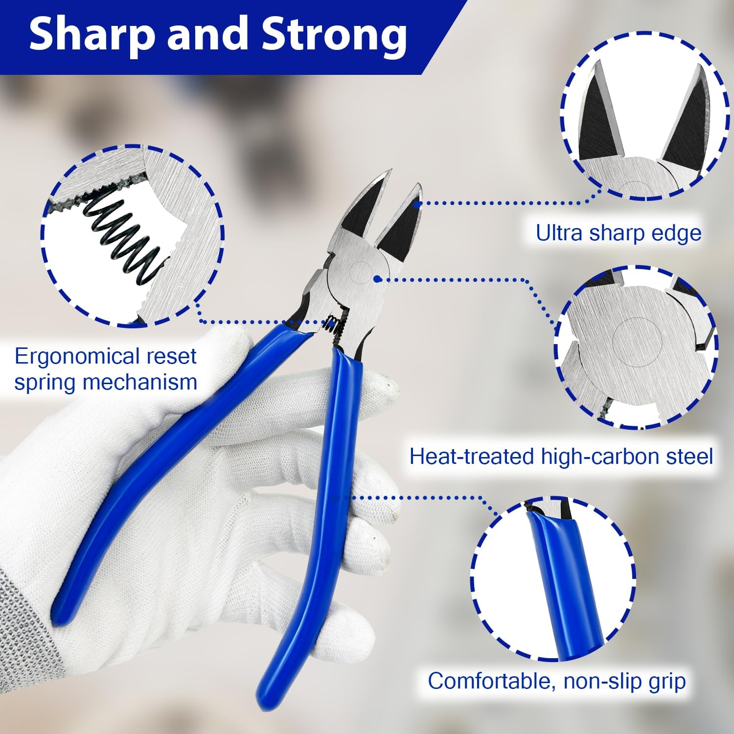 2 Pack Wire Cutters Set, 6" and 5" Ultra Sharp Flush Cutters, Carbon Steel Wire Cutters for Crafting, Electronics, 3D Prints, Jewelry Making, Model Sprue, Zip Ties 6"+ 5", Blue, 2 Pack