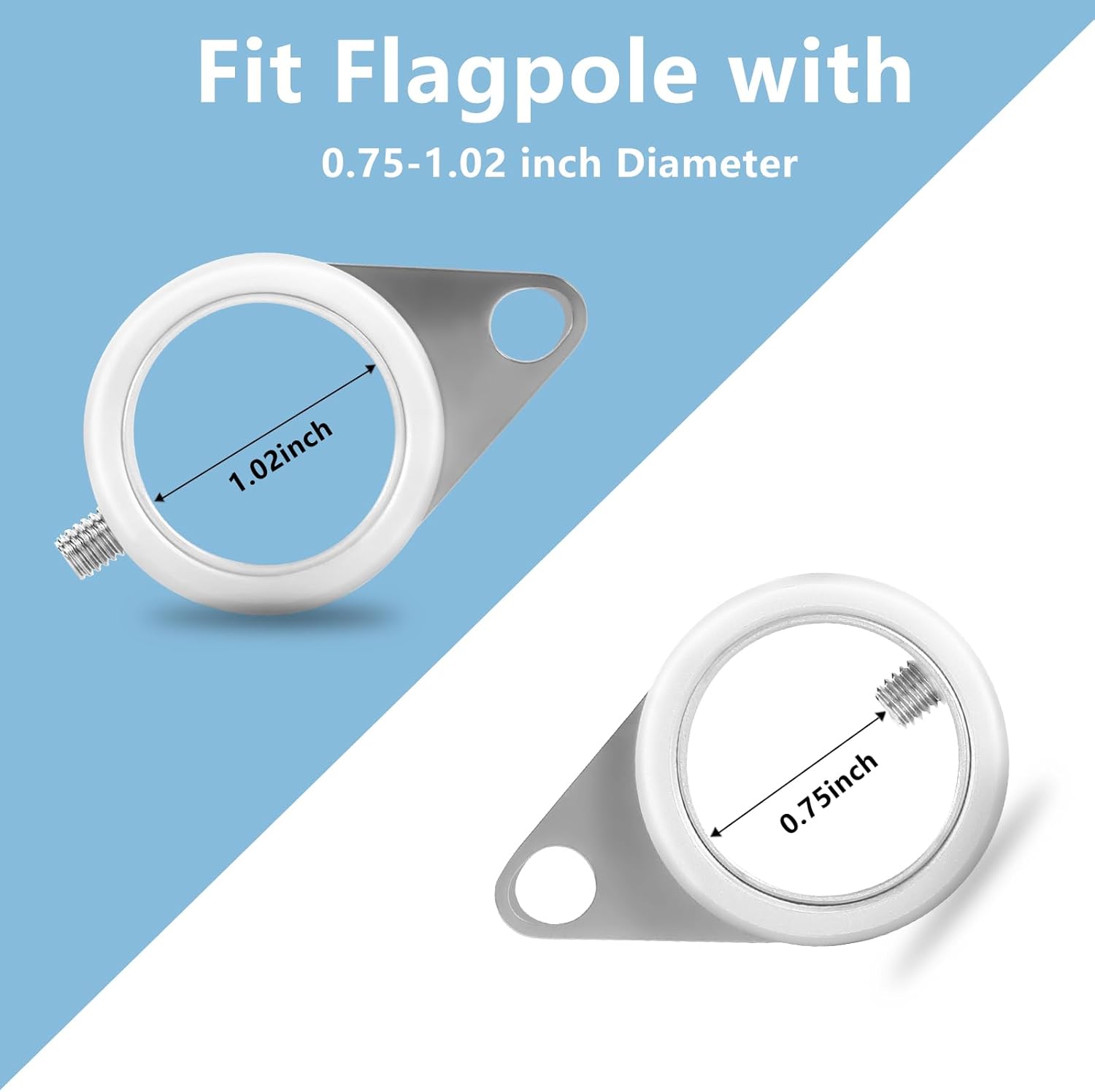 Flag Pole Rings, Aluminum Alloy Flag Pole Clips Swivels 360° Rotating Anti Wrap Mounting Ring with Carabiner, Flag Pole Kit Parts Φ:1 Inch -Pack of 2 Silver