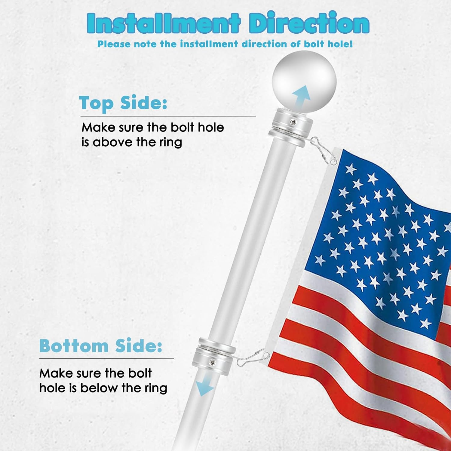 Flag Pole Rings, Aluminum Alloy Flag Pole Clips Swivels 360° Rotating Anti Wrap Mounting Ring with Carabiner, Flag Pole Kit Parts Φ:1 Inch -Pack of 2 Silver