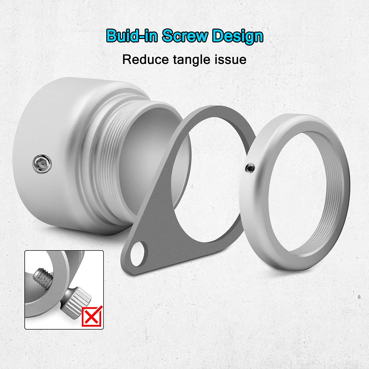 Flag Pole Rings, Aluminum Alloy Flagpole Rings 360° Rotating Anti Wrap Mounting Ring, Spinning Clips with Carabiner for 0.75-1.02 Inch Diameter- Pack of 2 Matte Silver