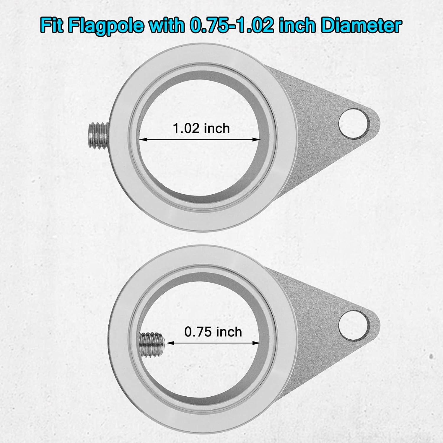 Flag Pole Rings, Aluminum Alloy Flagpole Rings 360° Rotating Anti Wrap Mounting Ring, Spinning Clips with Carabiner for 0.75-1.02 Inch Diameter- Pack of 2 Matte Silver