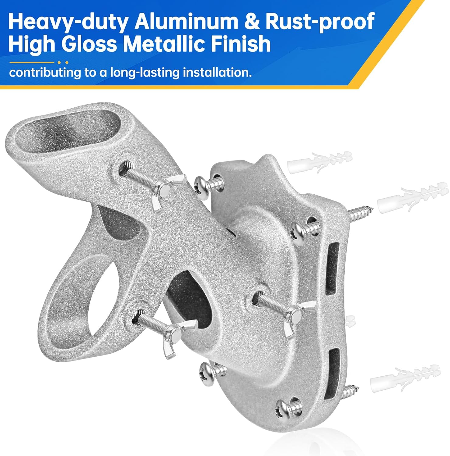Flag Pole Holder, Flag Pole Brackets Mount Outside House Heavy-Duty Aluminum Metal Rust Proof Bracket 1" Inner Diameter 2 Positions with Hardwares for Outdoor Wall Mounting Porch Silver-1 Pack