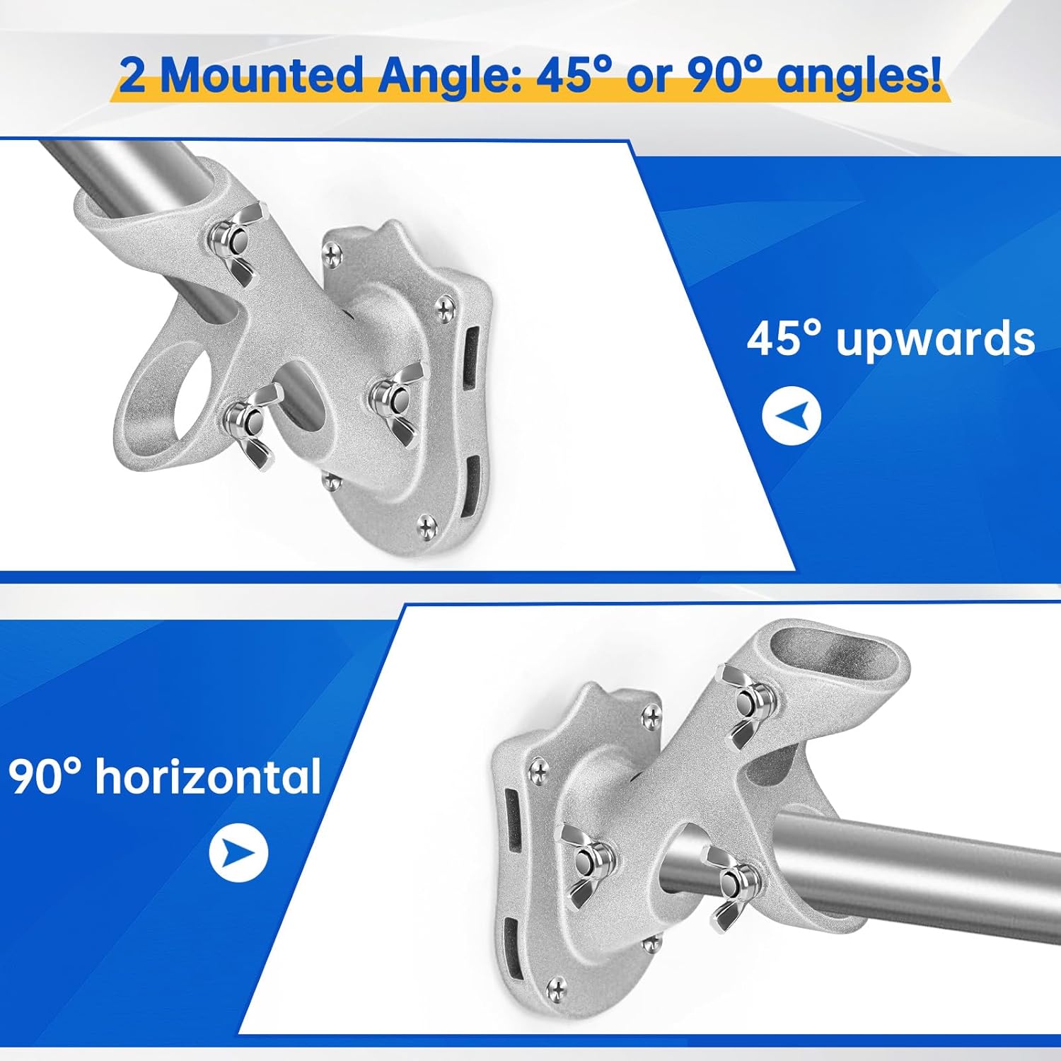 Flag Pole Holder, Flag Pole Brackets Mount Outside House Heavy-Duty Aluminum Metal Rust Proof Bracket 1" Inner Diameter 2 Positions with Hardwares for Outdoor Wall Mounting Porch Silver-1 Pack