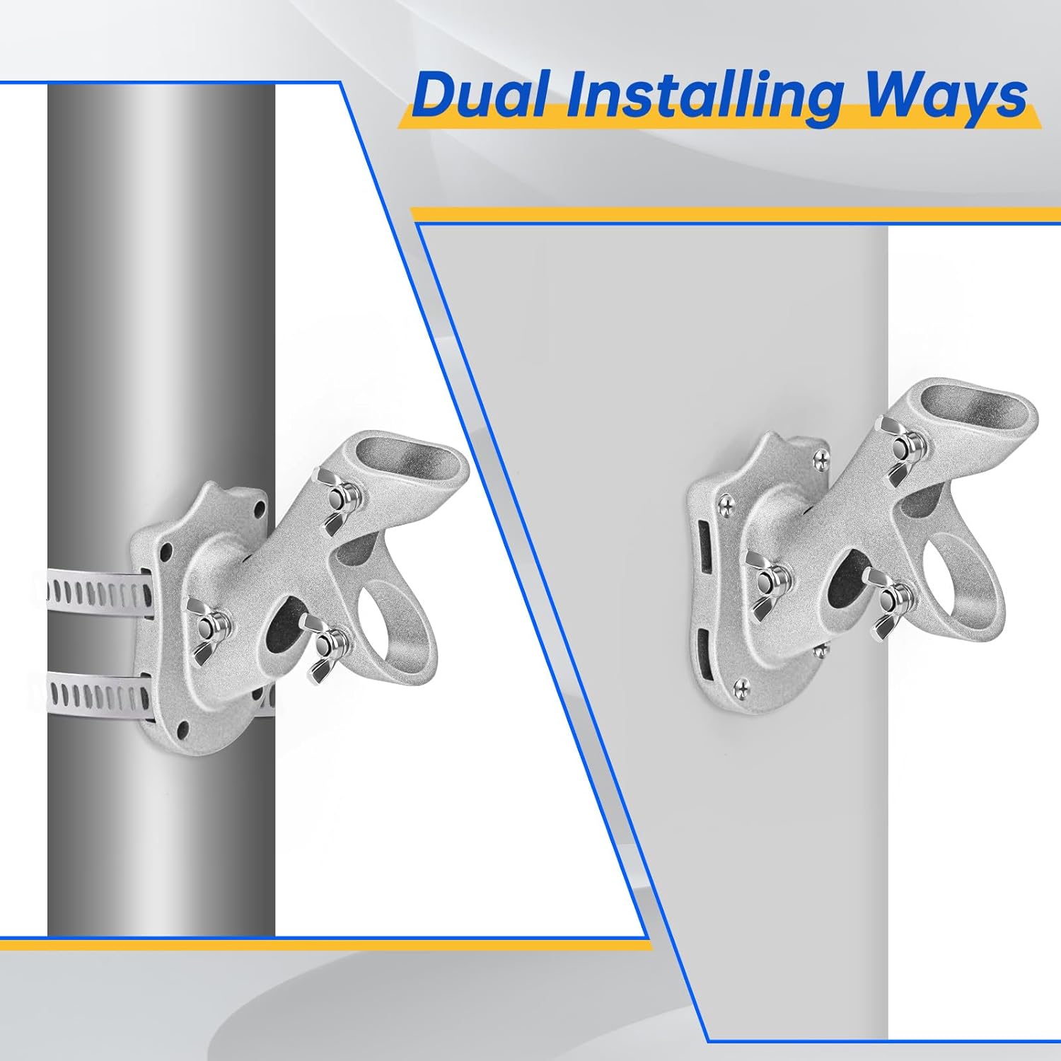 Flag Pole Holder, Flag Pole Brackets Mount Outside House Heavy-Duty Aluminum Metal Rust Proof Bracket 1" Inner Diameter 2 Positions with Hardwares for Outdoor Wall Mounting Porch Silver-1 Pack