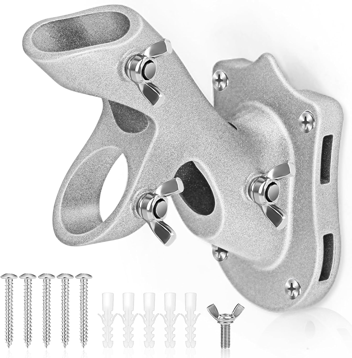 Flag Pole Holder, Flag Pole Brackets Mount Outside House Heavy-Duty Aluminum Metal Rust Proof Bracket 1" Inner Diameter 2 Positions with Hardwares for Outdoor Wall Mounting Porch Silver-1 Pack