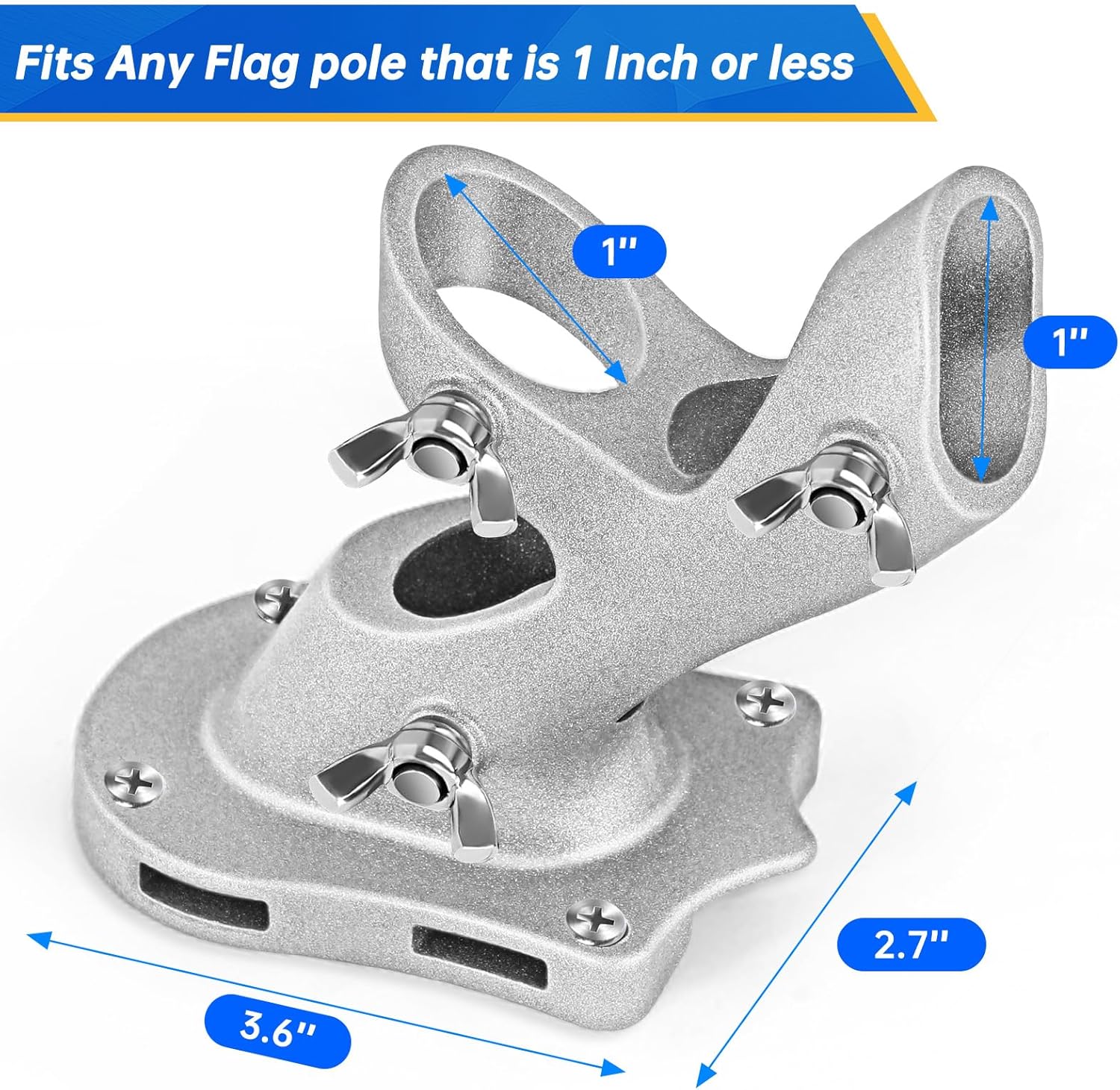 Flag Pole Holder, Flag Pole Brackets Mount Outside House Heavy-Duty Aluminum Metal Rust Proof Bracket 1" Inner Diameter 2 Positions with Hardwares for Outdoor Wall Mounting Porch Silver-1 Pack