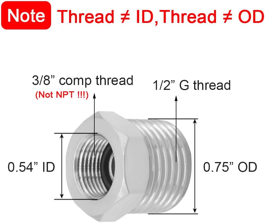 1/2 G Male to 3/8 Compression Female Thread Bushing Pipe Fitting, Nickel Plated Brass Reducer Faucet Connector Water Hose Adapter, Supply Line Adapter for RV Kitchen Bathroom Plumbing 2PCS