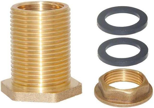 1/2" Female 3/4" Male Soild Brass Water Tank Connector Theaded Bulkhead Fitting With 2 Rubber Rings Stablizing