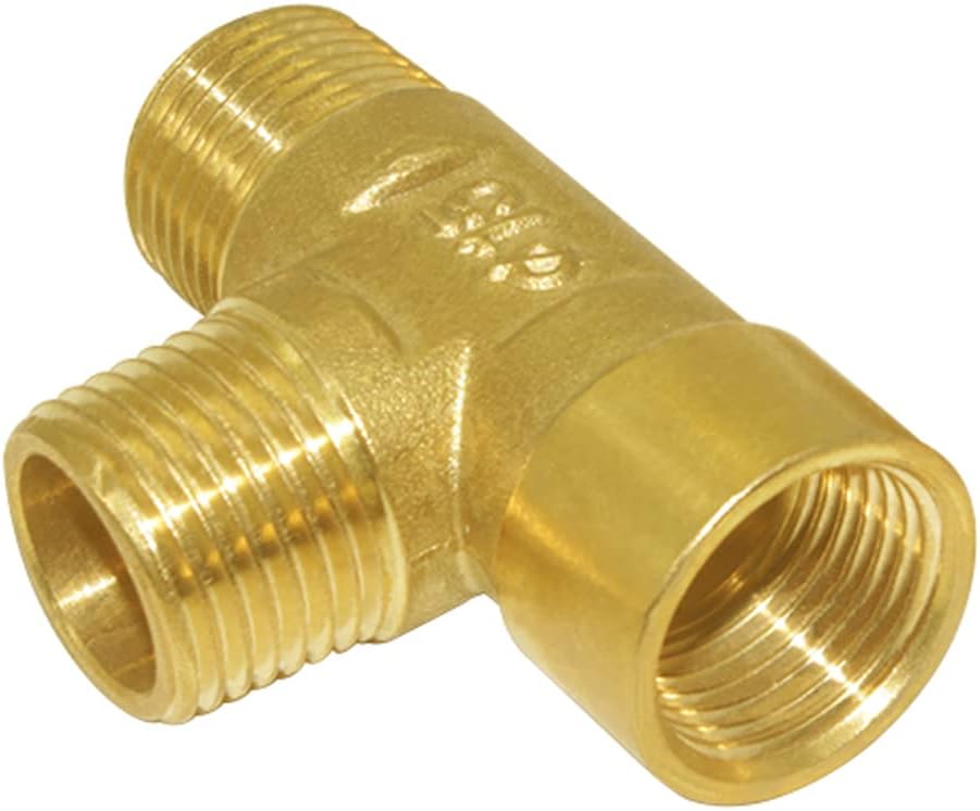Brass Pipe Fitting Barstock Tee 3 Way NPT 1/2" Male x 1/2" Male x 1/2" Female Hose Fitting