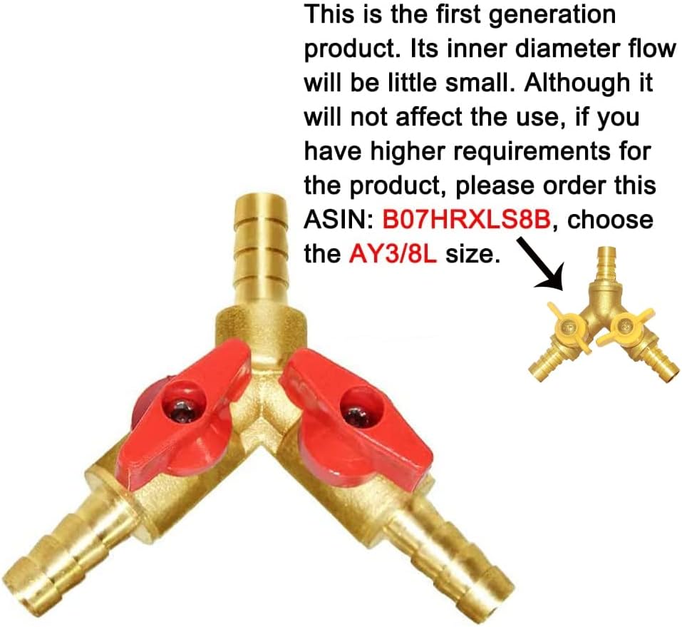 3/8" Hose Barb, Y shaped Type 3 way Union Intersection/Split Brass Shut off Ball Valve Fitting