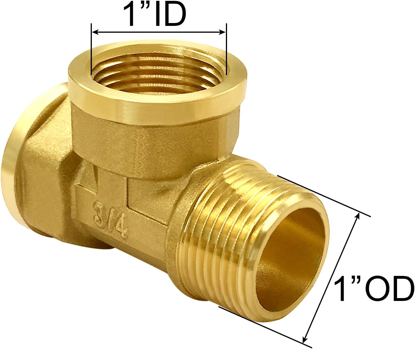 Brass Pipe Fitting Barstock Tee 3 Way NPT 3/4" Female x 3/4" Female x 3/4" Male Hose Fitting