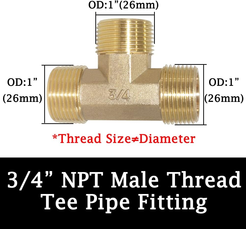Brass Pipe Fitting Barstock Street Tee T 3 Way NPT 3/4" Male x 3/4" Male x 3/4" Male Adapter