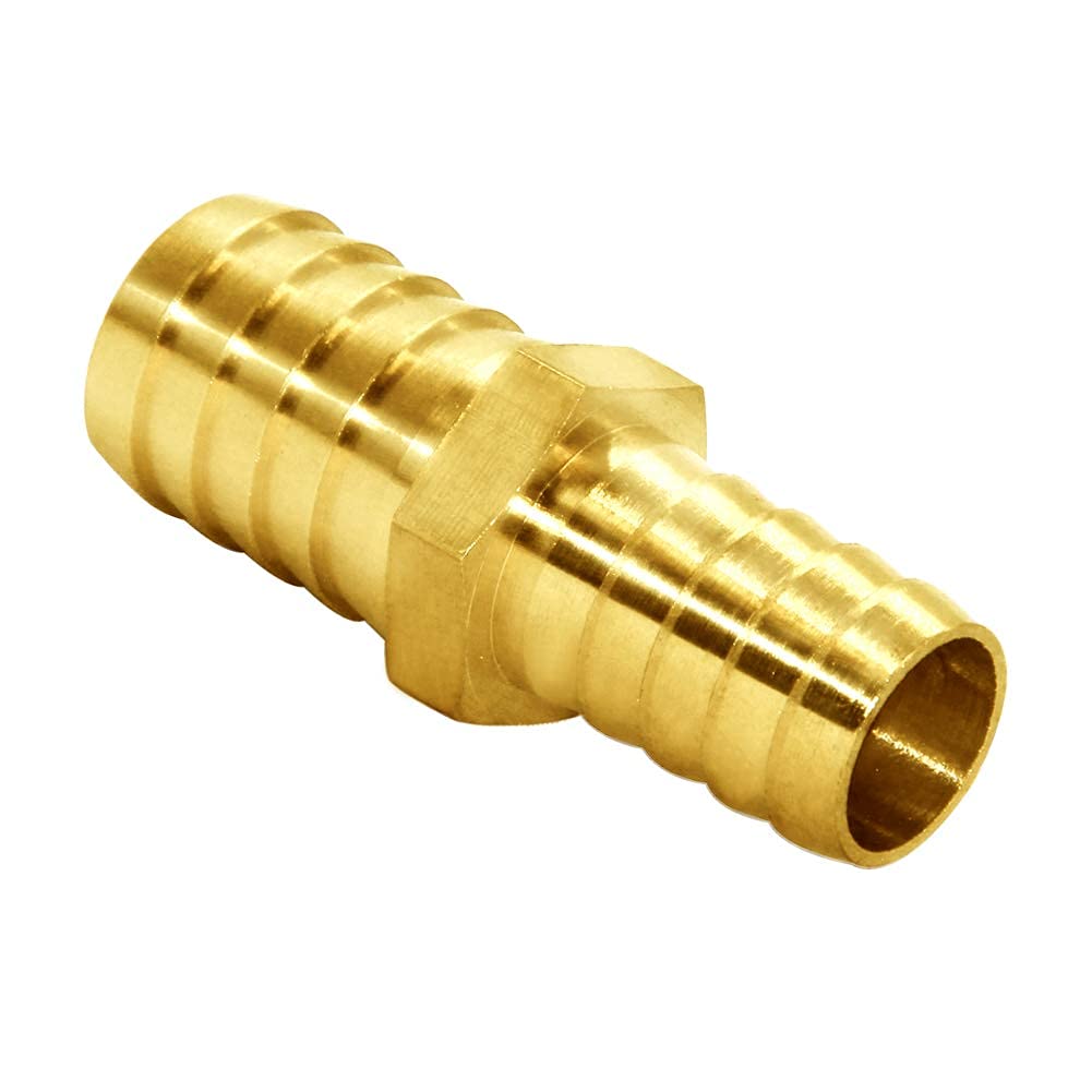2PCS Hose Barb Reducer 5/8" to 3/4" Barb Fitting Reducing Splicer, Hex Union Brass Fitting Water/Fuel/Air