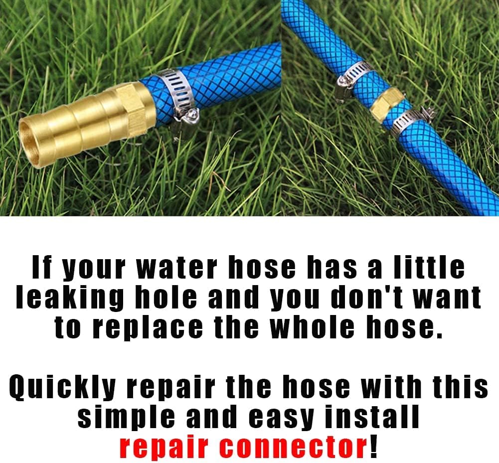 3PCS Solid Brass 5/8" Hose Repair Connectors with Stainless Steel Clamps Small Garden Water Hose End Parts Repair Kit Fitting