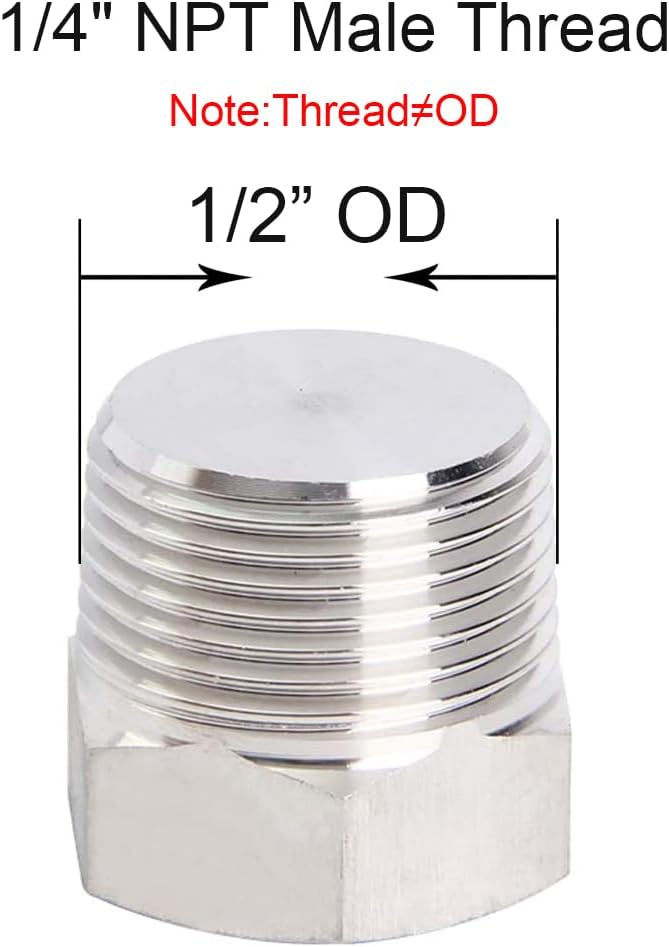 4Pcs Stainless Steel Outer Hex Thread Socket Pipe Plug Fitting 1/4" NPT Male