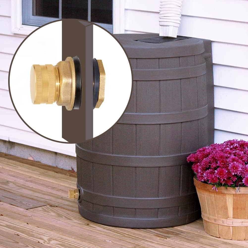 Brass Male Garden Hose Bulkhead Fitting with Plugs,1/2" Female 3/4" GHT Male Water Tank Connector Threaded and 3/4" GHT Female Outer Hex Head End Pipe Caps Drain/Flush Port Kit