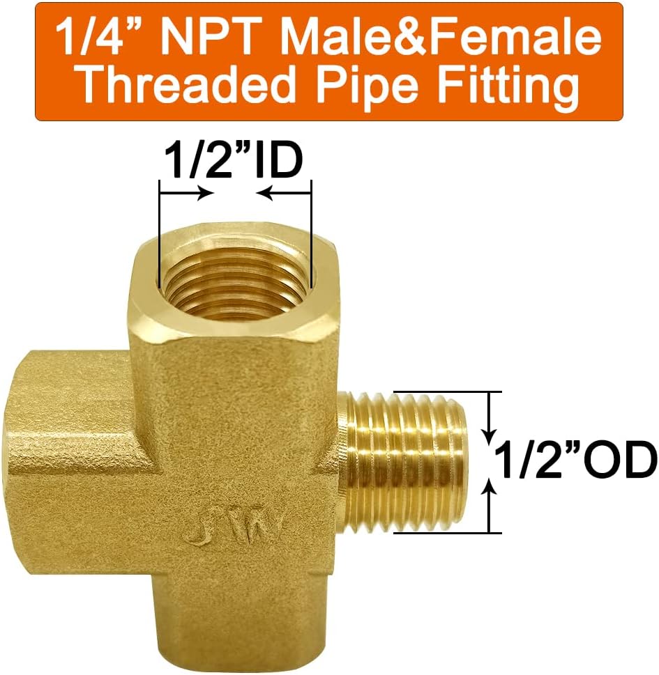 Brass 1/4" NPT Female x Male 4-Way Pipe Fitting Adapter Tube Coupler Connector Water Gas Oil