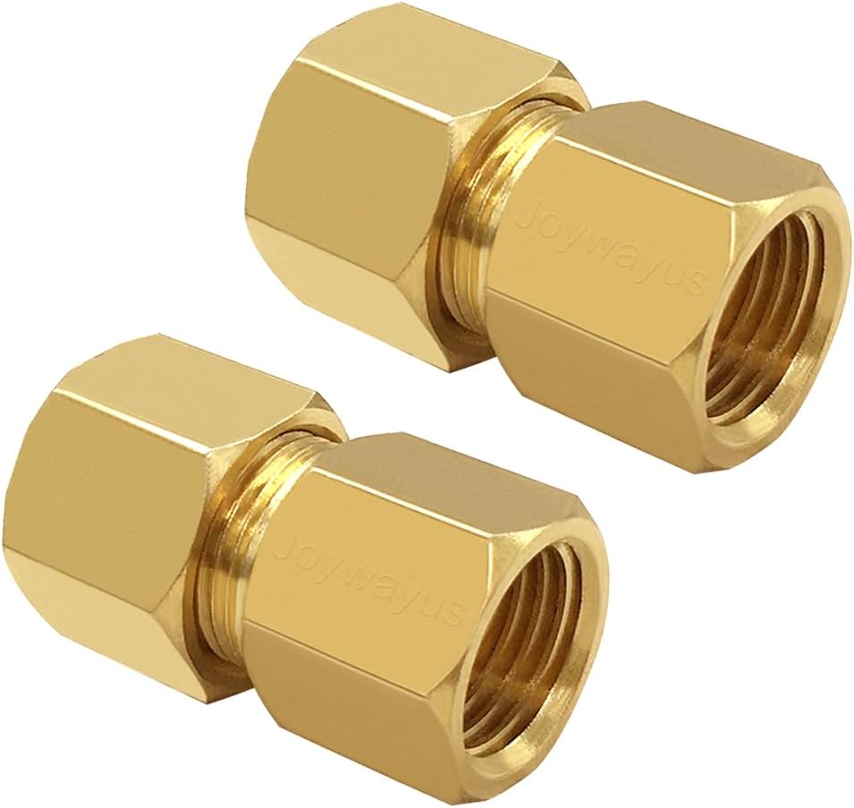 Brass Compression Tube Pipe Fitting 3/8" Tube OD Compression x 1/4" NPT Female Union Connector Pack of 2