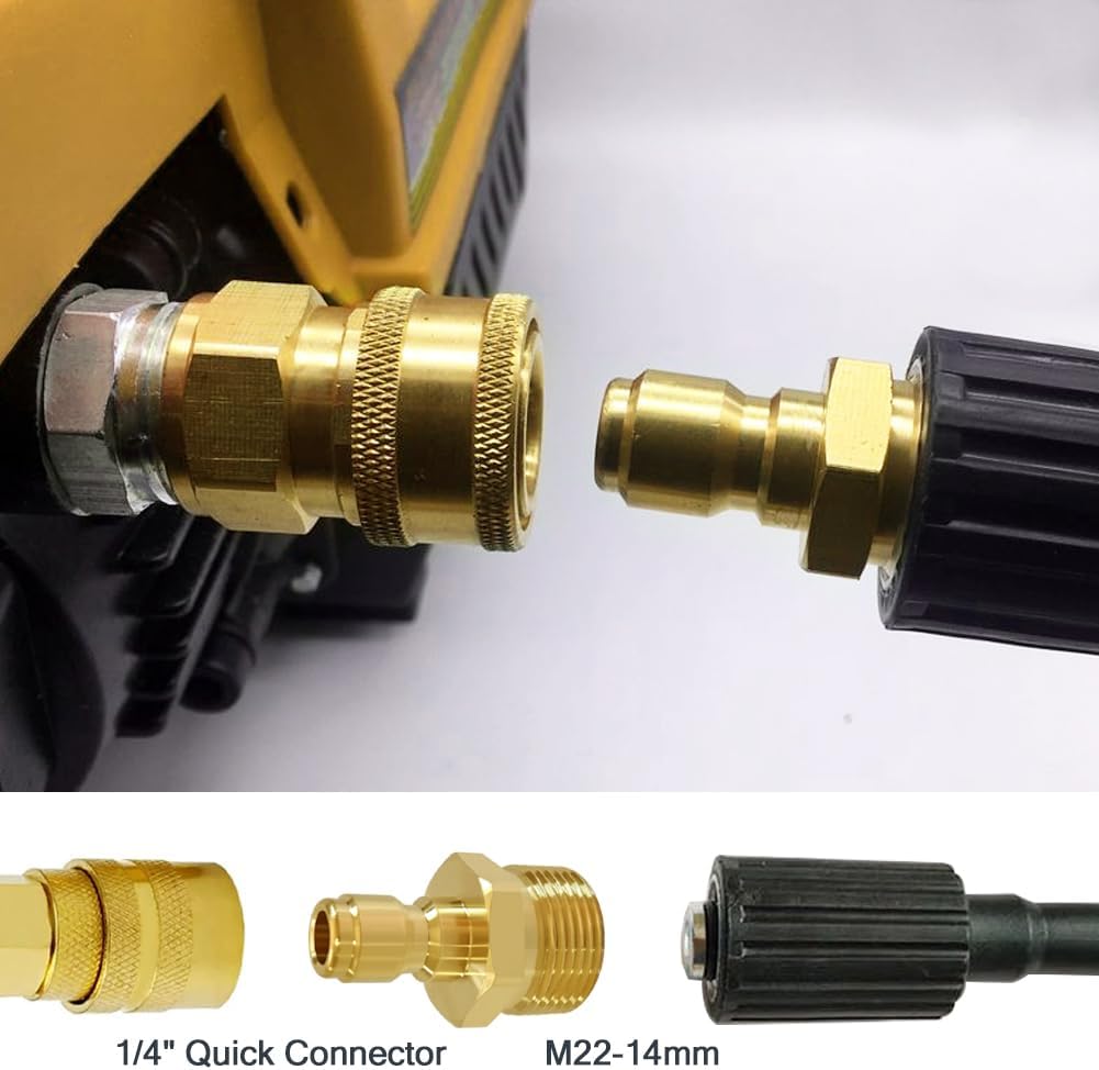 Pressure Washer Coupler M22-14mm Male Thread to 1/4" Quick Connector Plug Fitting for High Pressure Water Gun Hose 4500PSI