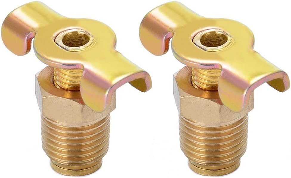 Brass Wing Style Drain Cock 1/4" NPT Male External Drain Switch Air Hose Fitting With Handle Pack of 2