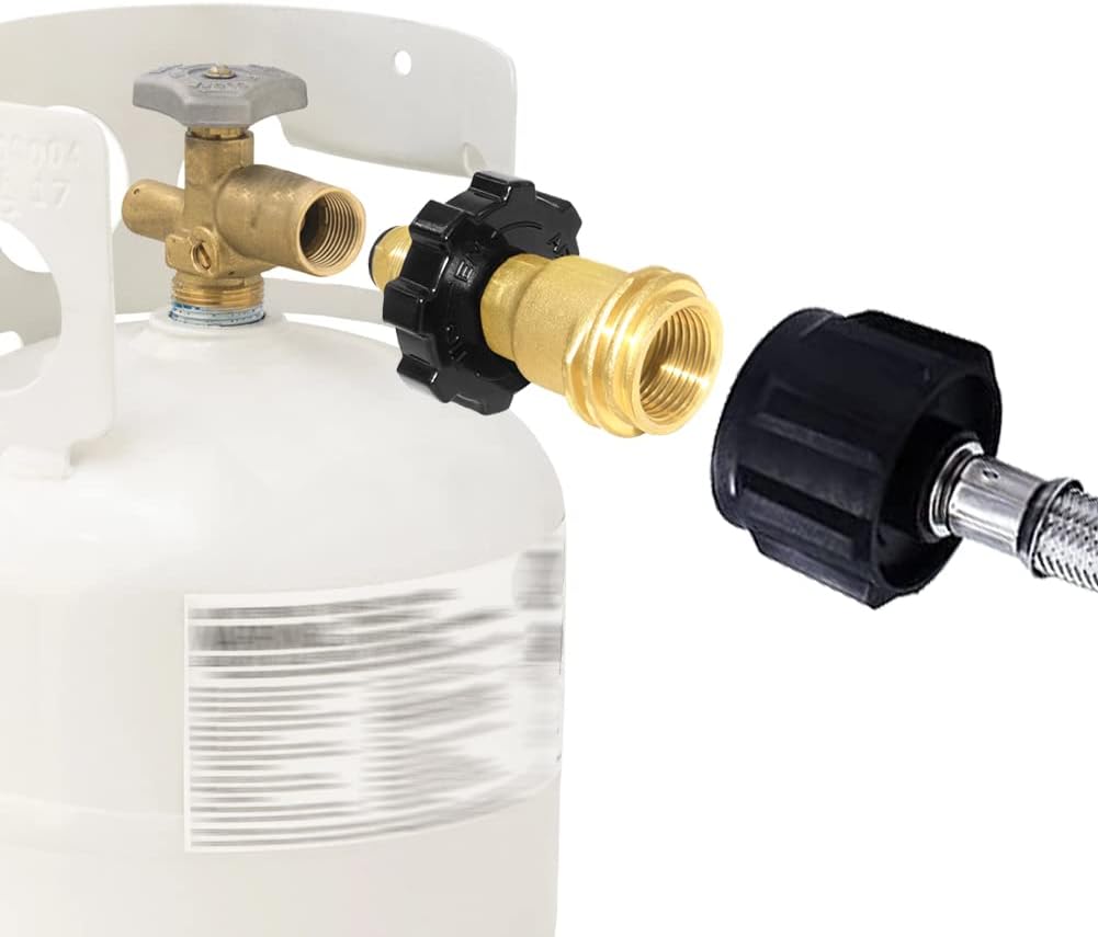 Universal Propane Tank Adapter Converts POL to QCC1 / Type 1,Brass Valve Control Safety Device Propane Hose Adapter with Wrench,Old to New Connection Type