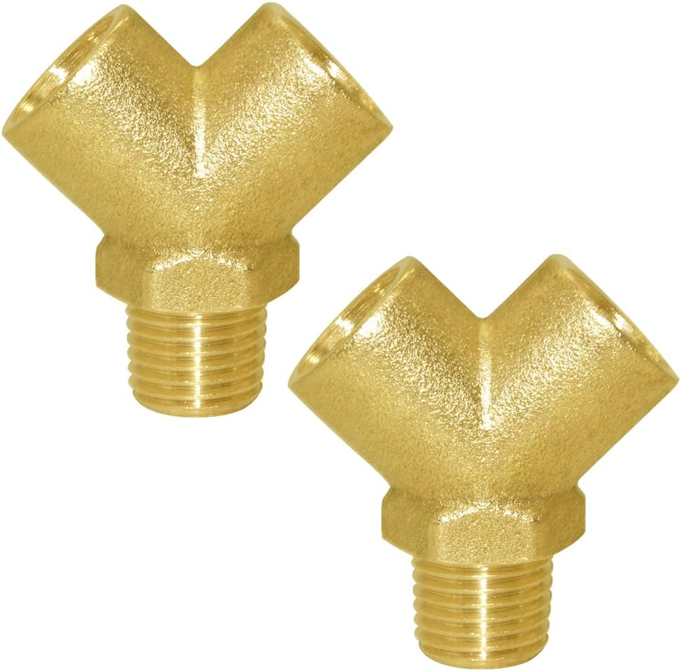 Brass Pipe Fitting Y-shaped 1/4" NPT Female x 1/4" NPT Female x 1/4" NPT Male Connector 3-way Fitting Coupler Adapter Pack of 2