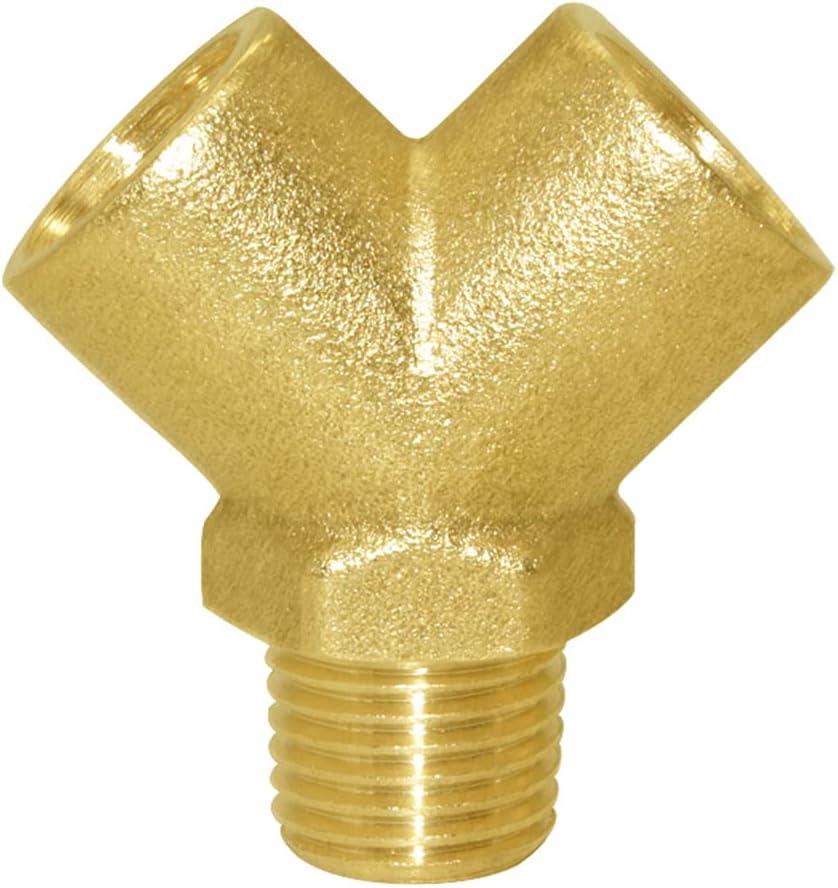 Brass Pipe Fitting Y-shaped 1/4" NPT Female x 1/4" NPT Female x 1/4" NPT Male Connector 3-way Fitting Coupler Adapter Pack of 2