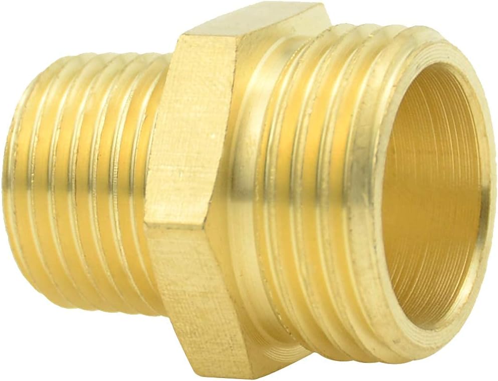 3/4" GHT Male x 1/2" NPT Male Brass Pipe Fittings Hex Nipple Adapter Pack of 2