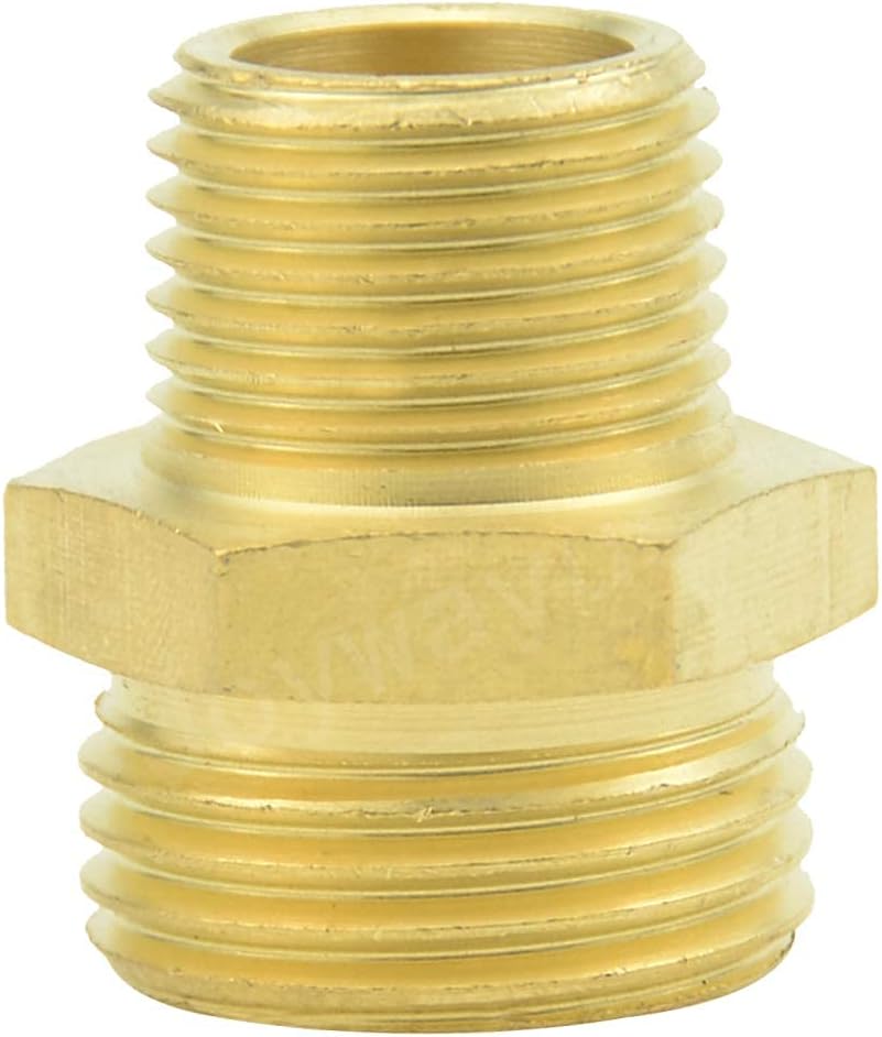 3/4" GHT Male x 1/2" NPT Male Brass Pipe Fittings Hex Nipple Adapter Pack of 2