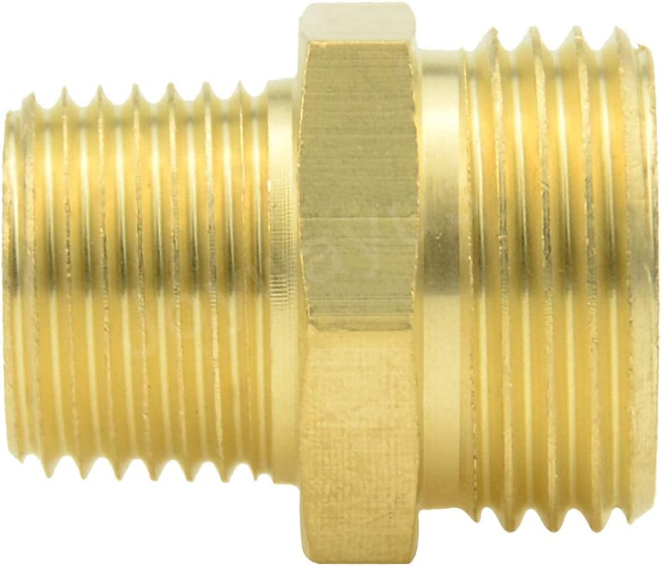 3/4" GHT Male x 1/2" NPT Male Brass Pipe Fittings Hex Nipple Adapter Pack of 2