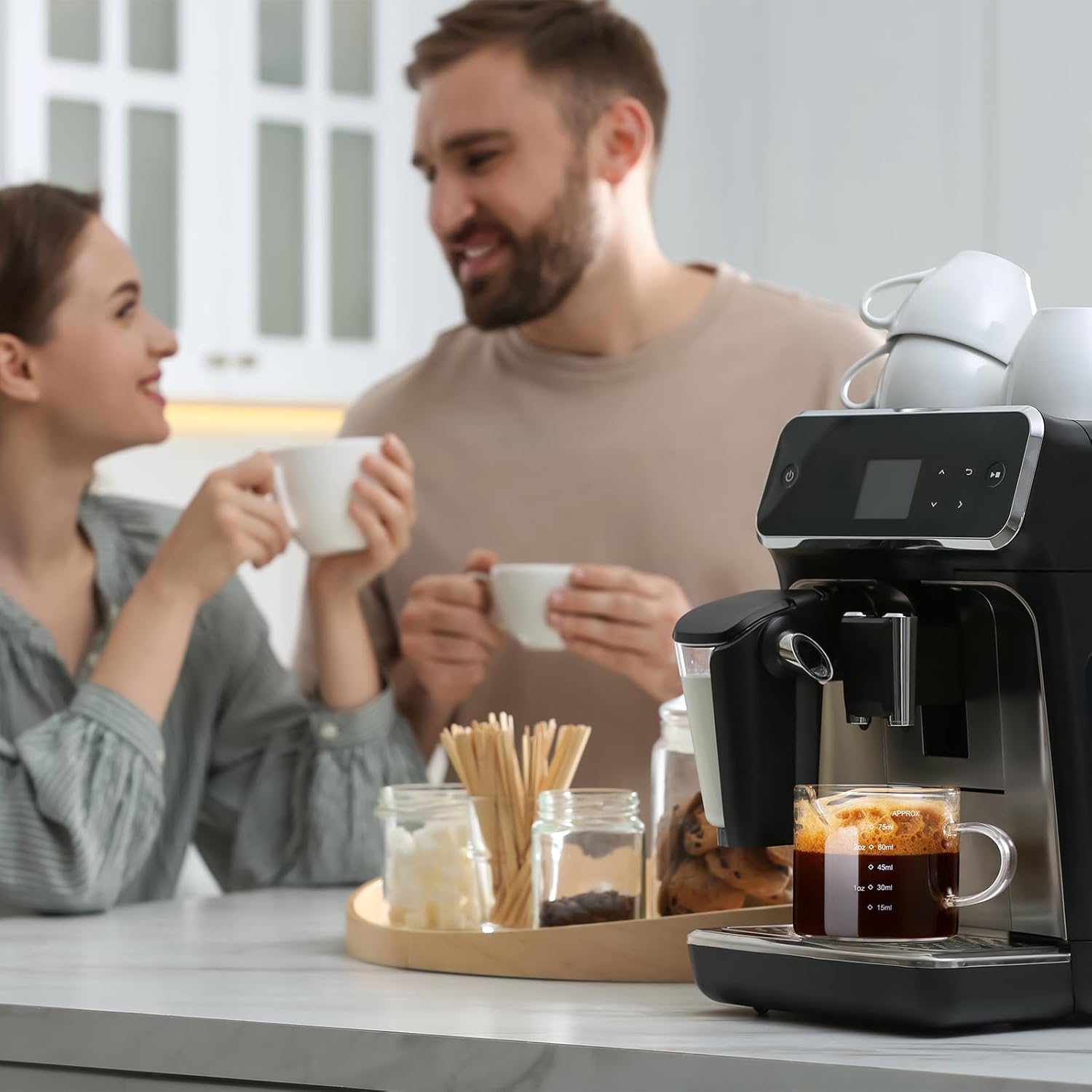2 Pack Measuring Cups, 75ML Espresso Cups with Handle, Espresso Shot Glasses with V-Shaped Mouth, Clear Accessories, Milk Frothing Pitcher | with Handle, with V-Shaped Mouth, Accessories