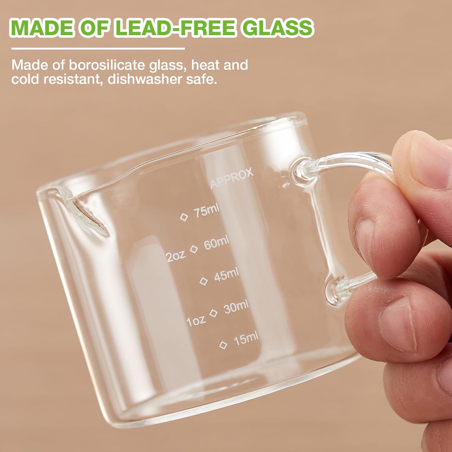 2 Pack Measuring Cups, 75ML Espresso Cups with Handle, Espresso Shot Glasses with V-Shaped Mouth, Clear Accessories, Milk Frothing Pitcher | with Handle, with V-Shaped Mouth, Accessories