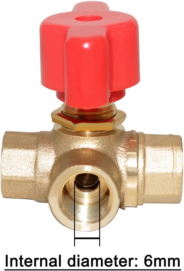 3-Way L-Port 1/4"NPT Female Brass Ball Valve Anti-Rust Forged Brass Shut Off Valve Fitting with Red Plastic Handle